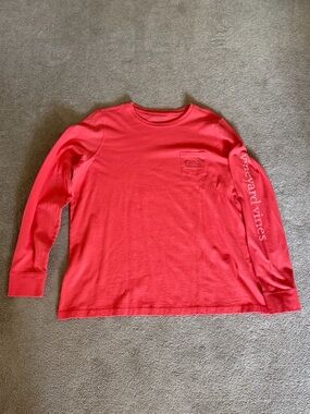 Vineyard Vines Womens Coral Long-Sleeve Pocket Tee with Sleeve Logo